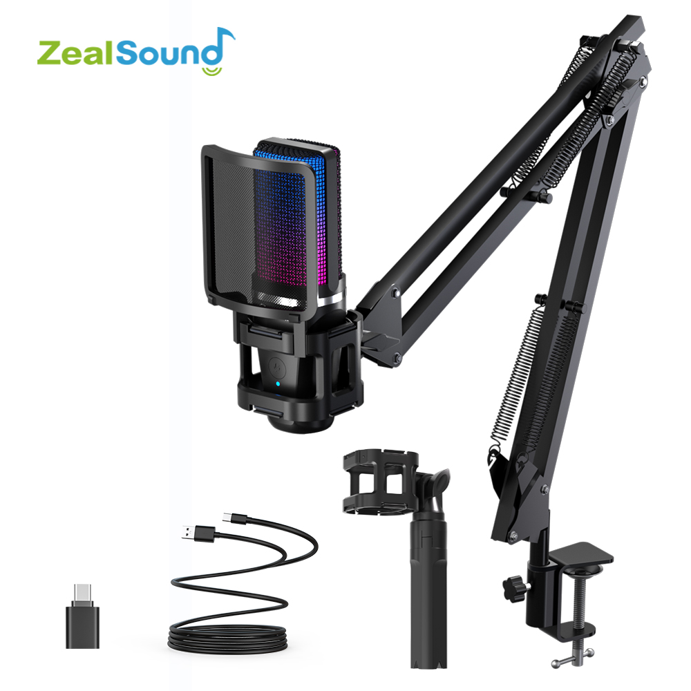 Streaming Mic Condenser - Записывающий микрофон Zealsound RGB с шарнирным