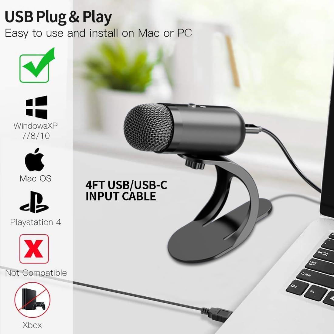 Streaming Mic Condenser - Профессиональный USB-микрофон, конденсаторный микрофон для конференций,